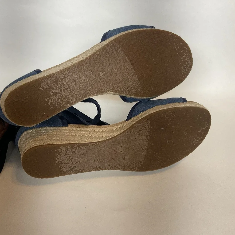 Ugg Amell Espadrille Lace Up Cork Wedge Sandals Open‎ Toe Shoes 9,5 Denim Blue